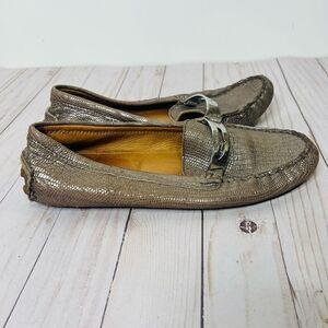 Coach Nola Gold Tan Metallic Leather Driving Mocassin Loafers